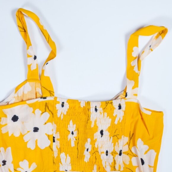 Madewell Button Front Midi Dress Ikat Floral Yellow Sundress Women’s Size 6 NWT - Picture 5 of 12